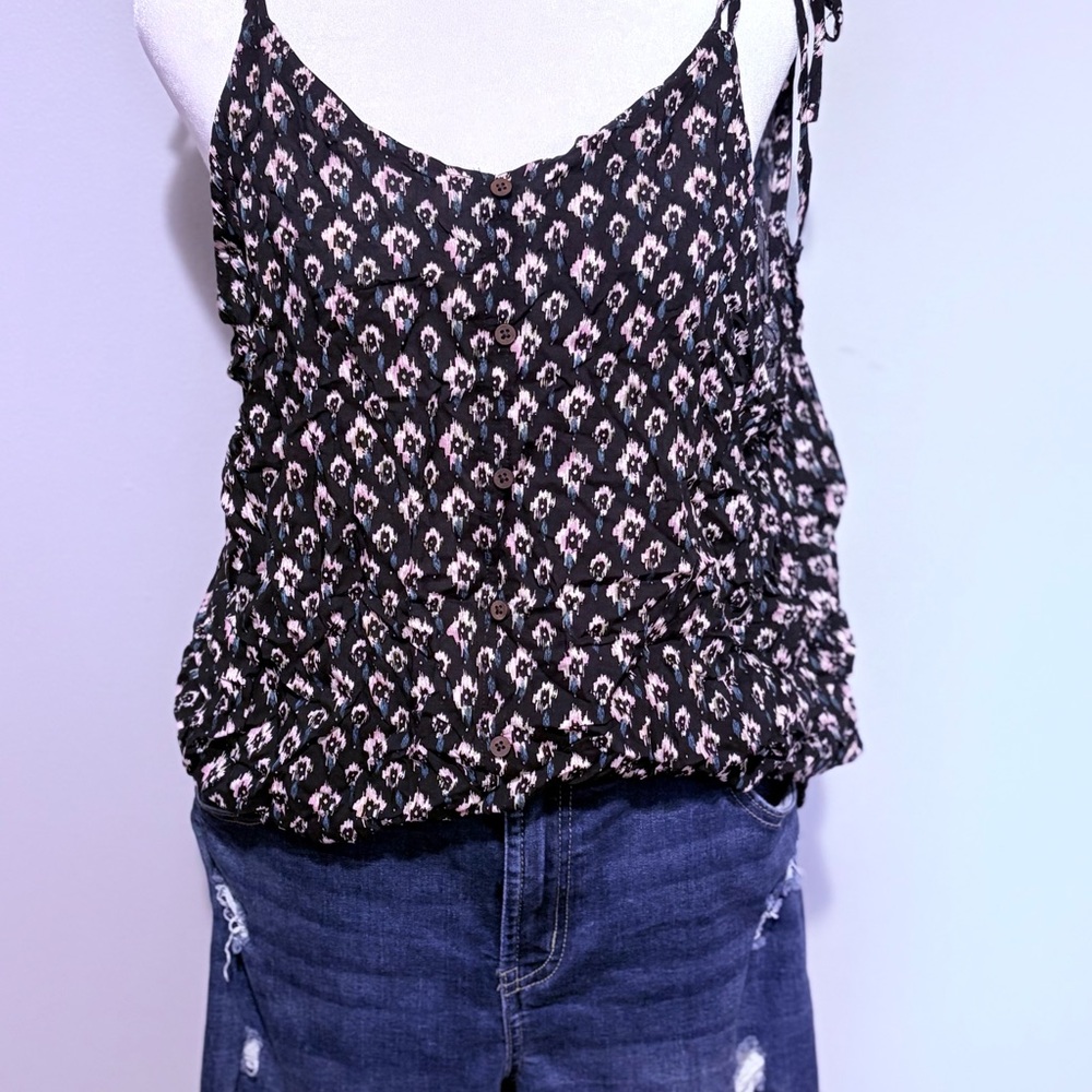 Maurices Black and White Ruched Tie Front Camisole